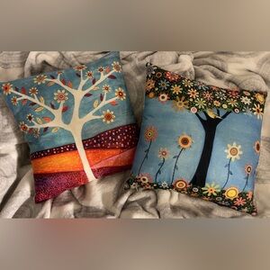 Colorful Tree and Floral Throw Pillows